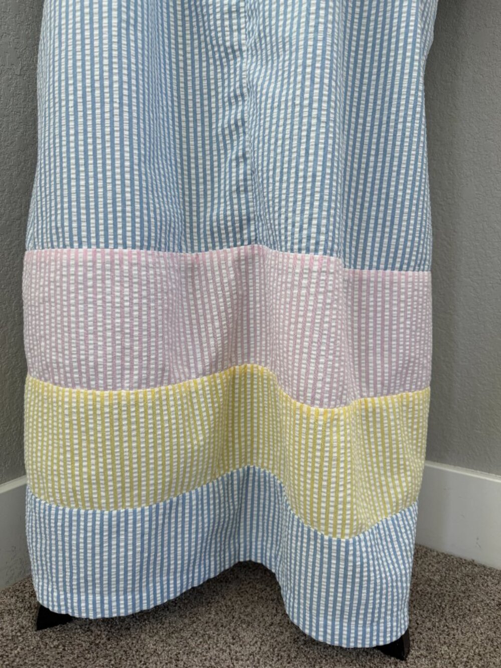 Vintage 70s SAYBURY Pastel Cotton Seersucker Long Sleeve Maxi House Dress Large - Picture 10 of 12